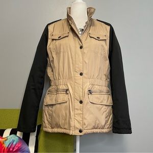 Laundry by Shelli Segal Tan Black Military Style Puffer Coat